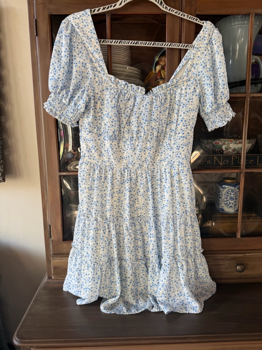 Trixxi Blue and White Floral Smocked Mini Dress